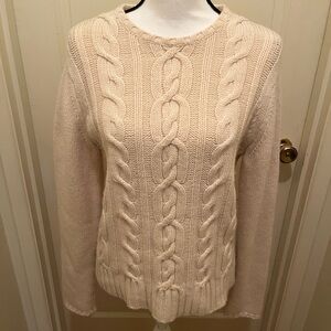 Vintage Y2K Gap Sweater Womens L Cable Knit Fisherman Wool Blend Cream Color